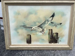 Kay Signed Seagulls Oil Painting - Picture 1 of 5