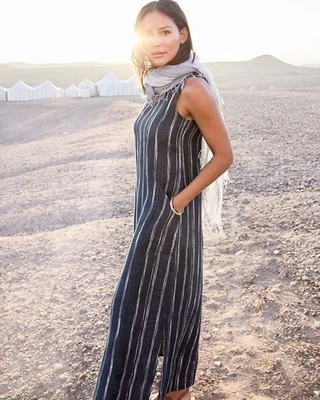 Garnet Hill Linen Dress Womens 10 Navy Boho Nautical Preppy Resortwear Timeless - Image 1 of 4