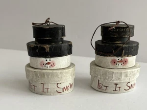 2 Snowman Christmas Ornaments Mini Stacking Shaker Boxes Let It Snow Folk Art - Picture 1 of 10