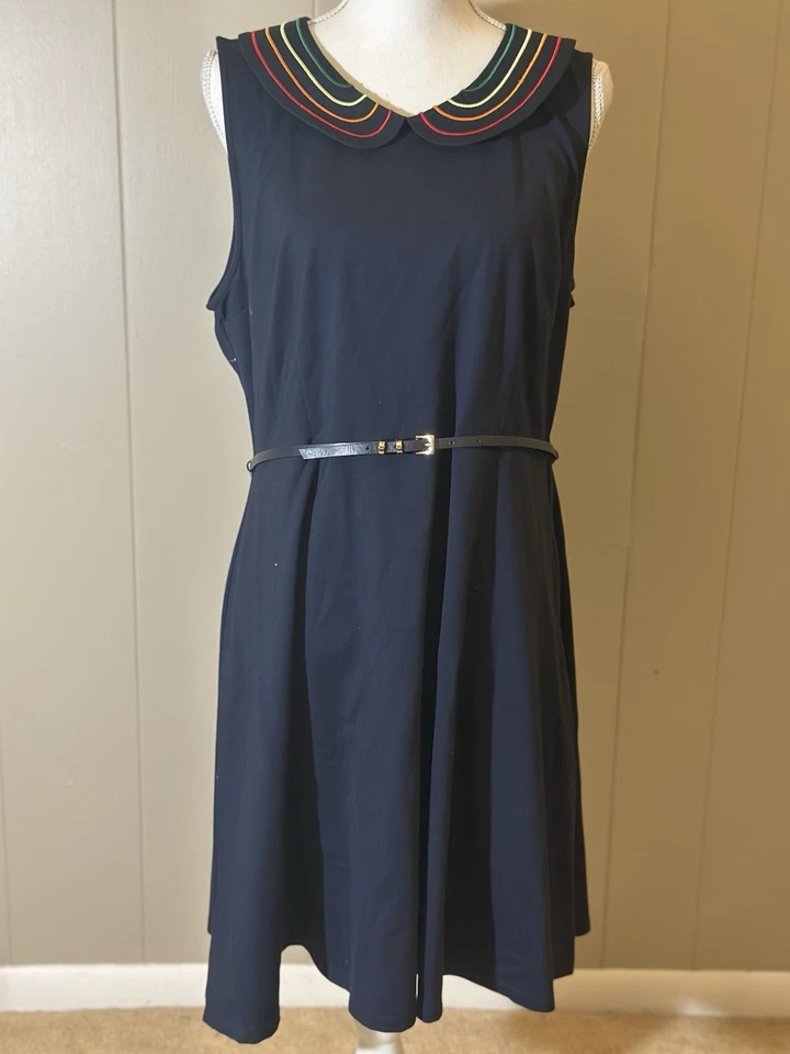 Vestido ModCloth para mujer XL azul marino trabajar para jugar línea A cuello arco iris oficina trabajo Foto 1 de 3