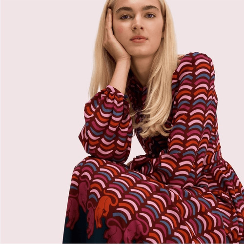 Abito Kate Spade grezzo in crepe midi con finestra 0