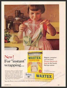 Waxtex 1960s Print Advertisement 1961 Sandwich Bags Little Girl Kitchen - Picture 1 of 1