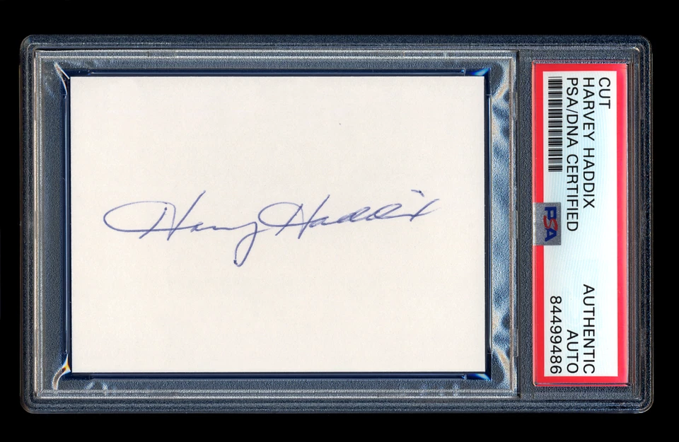 HARVEY HADDIX SIGNED MINT CUT PSA/DNA AUTOGRAPHED ST LOUIS CARDINALS PIRATES - Image 1 of 1