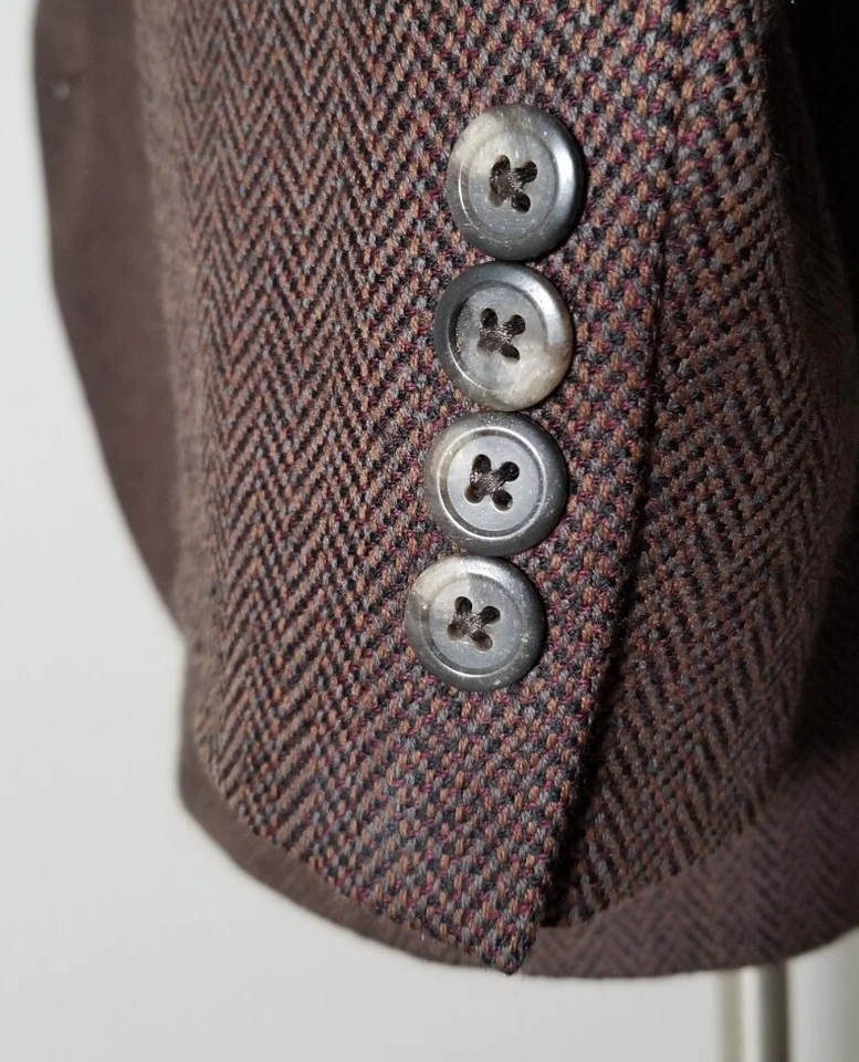 42R Vtg Black Brown Herringbone British Isles Tweed Blazer Jacket Sport Coat - Image 1 of 4