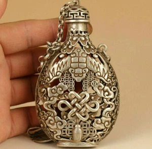 Rare Chinese Tibet-silver Copper Hand solid Carved Bat Statue Snuff Bottle - Picture 1 of 9