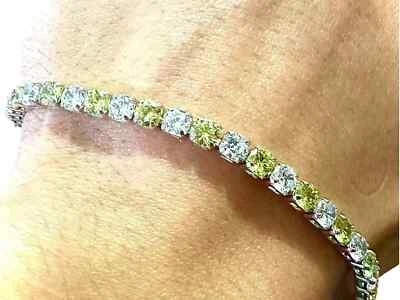 10CT Round Cut Lab Created Peridot Diamond Tennis Bracelet 14K White Gold Plated - Image 1 of 4