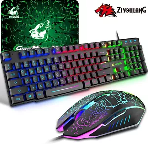 LED Gaming Tastatur Und Maus Set QWERTZ German Layout Regenbogen 2400 DPI Maus - Bild 1 von 21