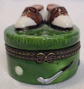 Navika PGA Golf Shoes Limoge Porcelain Trinket Box Clubs Balls Green - Picture 1 of 8