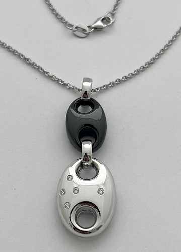 CIONDOLO E CATENA GUCCI LINK EMATITE & DIAMANTI 18K ITALIA APPR. RE USD $3.000