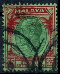 Malaysia Straits Settlements SG212 1912 $5 Green & red on emerald fine used - Imagen 1 de 1