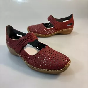 Rieker Antistress 8-8.5 EE. UU. Rojo Cuero Recortes Mary Janes Zapatos para Caminar 39EU - Imagen 1 de 9