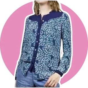 Blusa Moulinette Soeurs Anthropologie Azul Seda Floral Manga Larga 8 M Mujer - Imagen 1 de 6