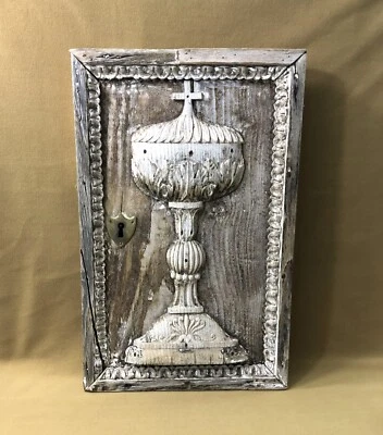 ancienne porte de tabernacle en bois XVIII 18 ème Ciboire Autel Eglise 44 x 28 - Photo 1/4