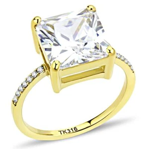 Gold princess ring cz 18kt 4 carat womens classy square - Picture 1 of 4