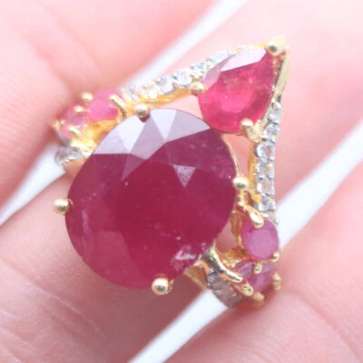 Anillo de plata 925 con piedras preciosas térmicas rojo y rosa rubí y circón talla 6,5 Foto 1 de 4