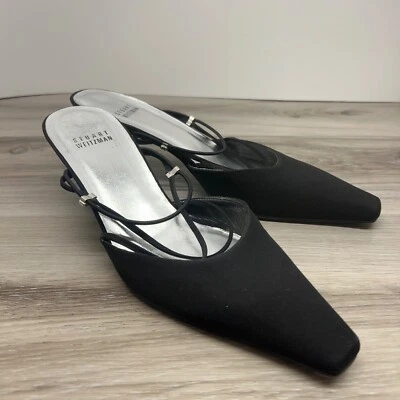 Tacones de gatito Stuart Weitzman negros puntiagudos punta cuadrada con tiras para mujer talla 6,5 M Foto 1 de 4