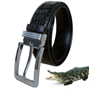1.5"W Real Leather Men Belt Crocodile Leather Belly Men Skin Leather Pin Buckle - Picture 1 of 38