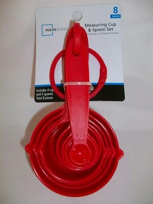 Red 8-Piece Measuring Cup Spoon Set Plastic Kitchen Dishwasher Safe - Image 1 of 3