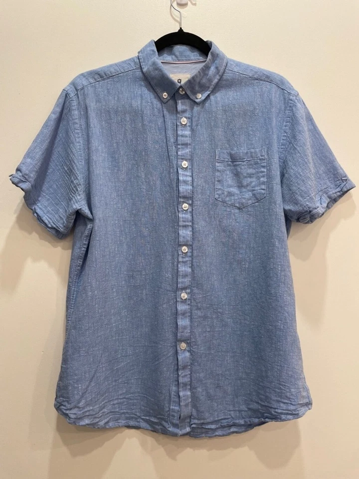 Camisa de manga corta con botones Steel & Jelly para hombre Lino Algodón Ligera Preppy Foto 1 de 4