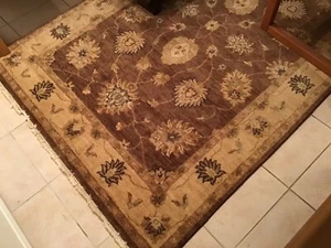 ORIENTAL PERSIAN RUG CARPET Wool Brown Beige medium size. Hand made - Picture 1 of 7