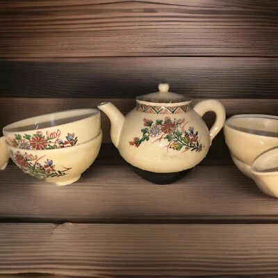 ANTIQUE JAPANESE SATSUMA TEAPOT TEA CUP SET CHAKI CHAGAMA VINTAGE - Image 1 of 4