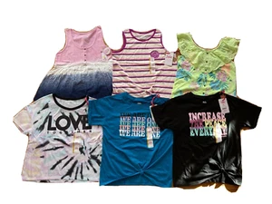 NEW GIRL 12 & 12 / 14 LOT of 6 JUSTICE tops t-shirt tank babydoll tag price $71 - Picture 1 of 14
