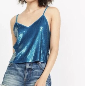 New Express Crop Sequin Tank Teal Top Size Small - Picture 1 of 8