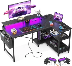 ODK 48 Inch Gaming Desk with USB Charging Ports and LED Lights, Reversible L Sha - Picture 1 of 12