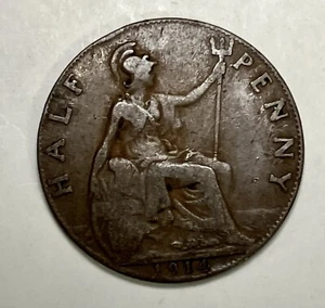 1914 Great Britain 1/2 Half Penny - Picture 1 of 5