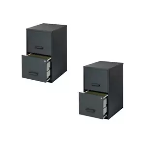 Scranton & Co 18" Deep 2 Drawer Metal File Cabinet in Black (Set of 2) - Picture 1 of 11