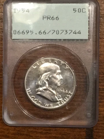 1954 P - PF66 FRANKLIN HALF DOLLAR OLD GREEN RATTLER SLAB Cover