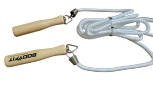 Body Fit Nylon Jump Rope Wooden Handles- White, 8.5 Feet - Picture 1 of 7