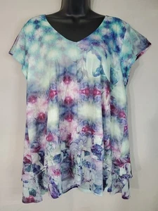 World Unity Blouse Women's Size XL Purple Boho Floral Soft Silky Lace Back  - Picture 1 of 13