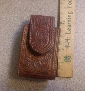 VTG Western Look Phone Case HAND Tooled BROWN LEATHER BELT CLIP 4.75" X 2"X0.75" - Picture 1 of 5