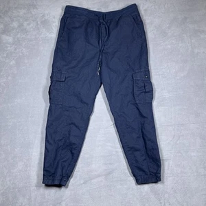 GAP Khakis Cargo Pants Womens M Blue Linen Cotton Drawstring Jogger Pull On - Picture 1 of 10