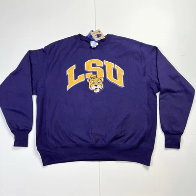 LSU Tigers Champion Reverse Weave Sweatshirt Crewneck Purple Mens Size XL NWT - Image 1 of 4
