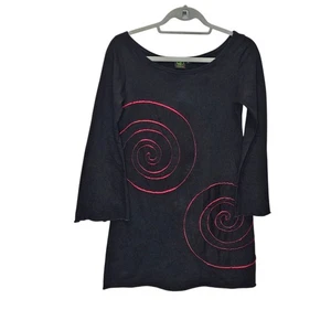 WD Black Tunic Top Red Swirls Bell Sleeve Cotton S Art to Wear Artsy - Picture 1 of 7