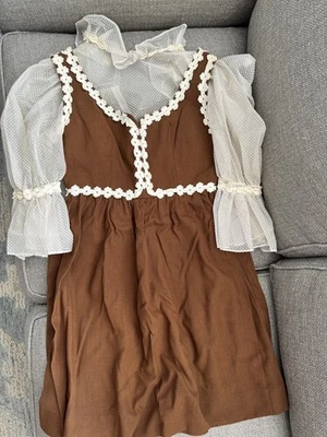 Vestido Lorrie Deb Vintage Años 60 Marrón Algodón con Camisa Punto Suizo Talla 9-10  Foto 1 de 4