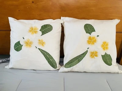 Pillow Covers 17 X 17 Floral Silk Pillow Covers, Plumeria Decor - Image 1 of 4
