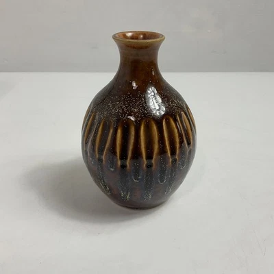 Brown Ceramic Studio Pottery Vase With Glossy Drip Glaze Finish - Image 1 of 4