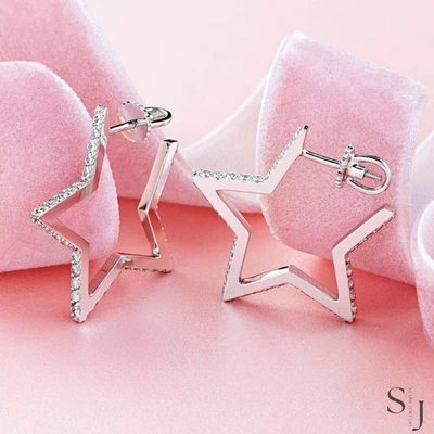 3.00 TCW Round Cut Hoop Moissanite Wedding Earring solid 14K White Gold For Her - Image 1 of 4