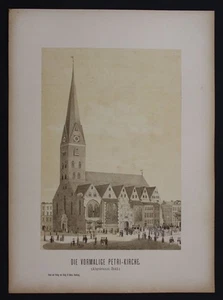 1870 - Hamburg Petrikirche Before 1842 Church Lithograph - Picture 1 of 1