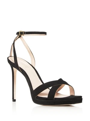 SCHUTZ Mujer Negro Ava Rosa Puntera Cuadrada Cuero Stiletto Tacón Sandalia 6 B Foto 1 de 4