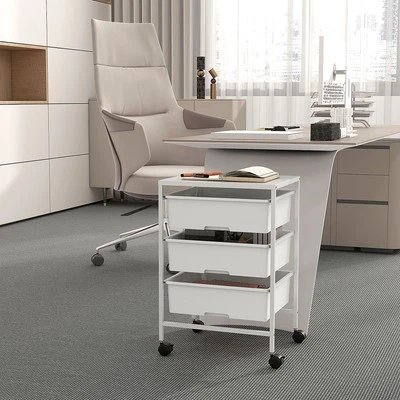 HOMCOM Rollwagen, Servierwagen mit 3 Etagen, Griffe, Aufbewahrungswagen Weiß - Bild 1 von 4