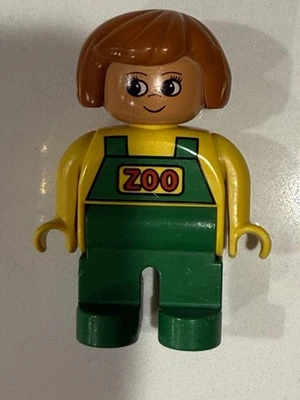 Retired LEGO DUPLO Zoo Keeper Girl Mini Figure 2.5” Green Overalls Brown Hair - Image 1 of 4