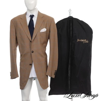 BIG GUYS Southwick Made in USA Mocha Herringbone Blue Windowpane Jacket 51 XTall - Image 1 of 4