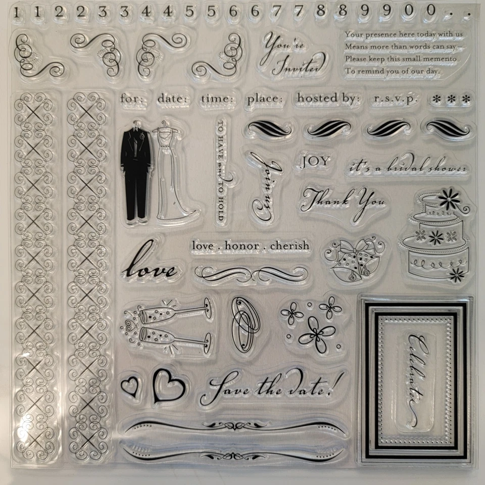 Fiskars TODO PARA LA BODA-INVITA Juego de 62 estampillas transparentes adhesivas NUEVO Foto 1 de 4