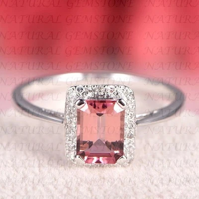 Alianza enchapada en oro blanco de 18 quilates de turmalina natural y diamantes esmeralda de 3,50 quilates Foto 1 de 4