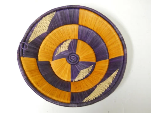 Purple & Cedar Orange Woven Rattan Seagrass Aztec African Bowl Basket Wall Decor Cover