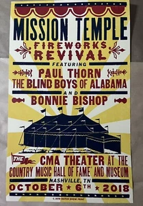 Póster impreso 2018.10.06 Hatch Show CMA Theater Mission Temple Fireworks Revival - Imagen 1 de 1